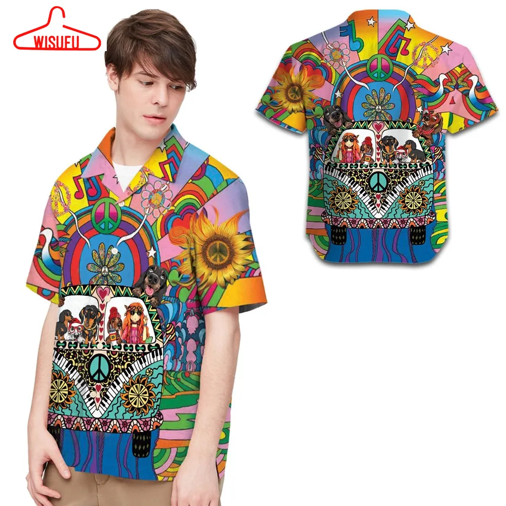 Beach Shirt Dachshund Hippie Hawaiian Shirt For Men For Hippie Lovers, New Hawaiian Holiday Outfits, New Fashion Gifts