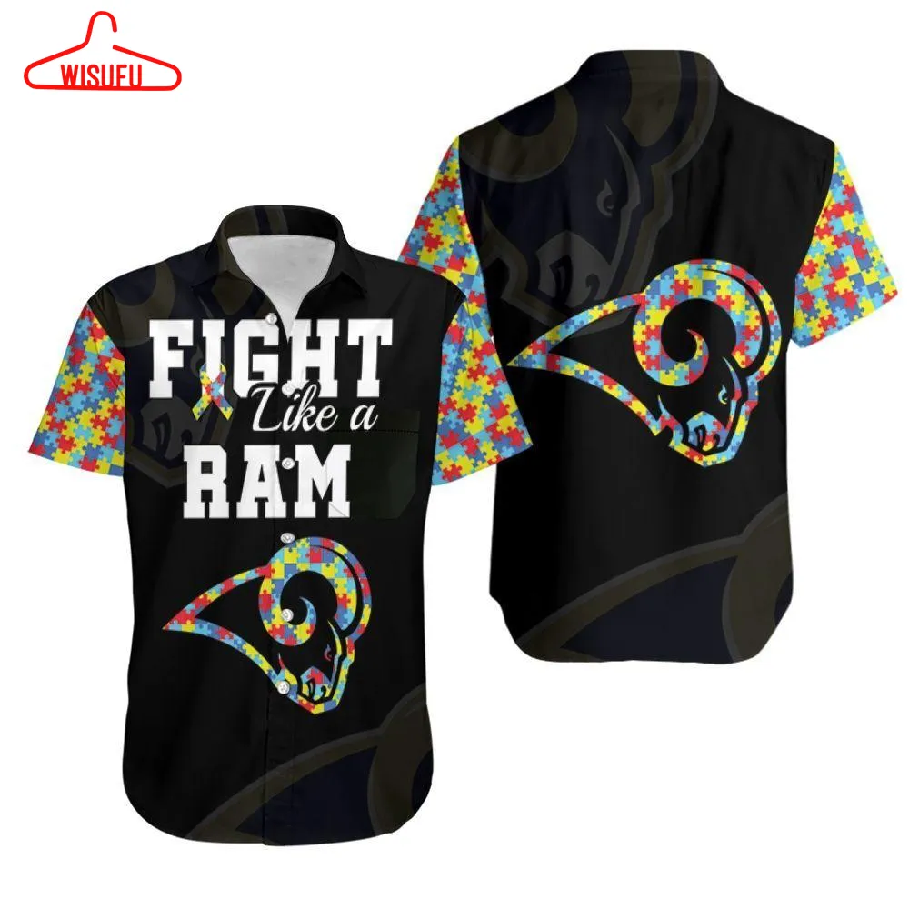 Beach Shirt Fight Like A Los Angeles Rams Autism Support Hawaiian Shirt, New Hawaiian Holiday Outfits, New Fashion Gifts