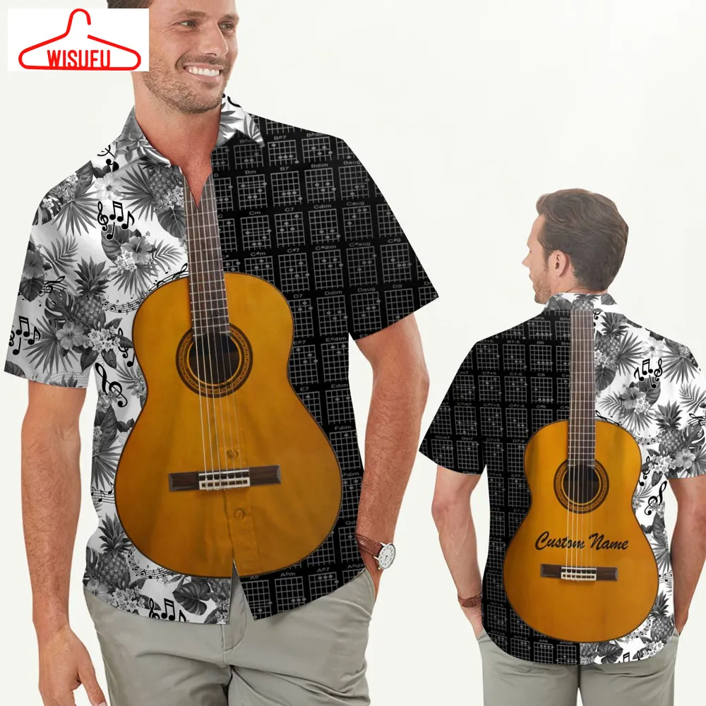 Beach Shirt Guitar Chords Floral Custom Name Men Hawaiian Shirt, New Hawaiian Holiday Outfits, New Fashion Gifts