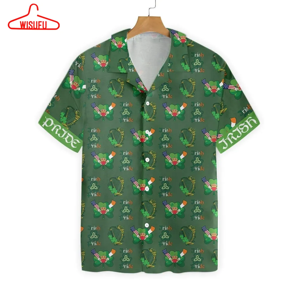 Beach Shirt High Quality Irish Pride Shamrock St Patrick Green Hawaiian Shirts, New Hawaiian Holiday Outfits, New Fashion Gifts