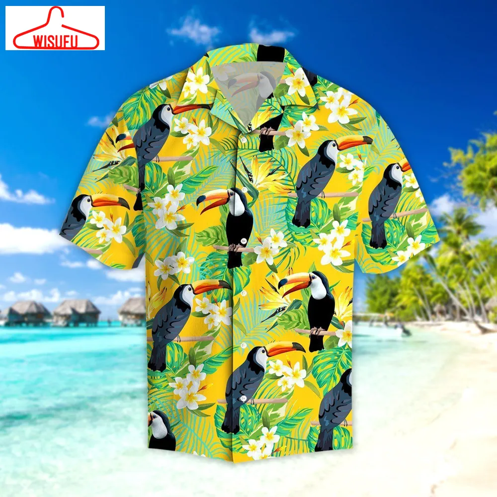 Beach Shirt High Quality Parrots Hibiscus Tropical Hawaiian Shirt, New Hawaiian Holiday Outfits, New Fashion Gifts