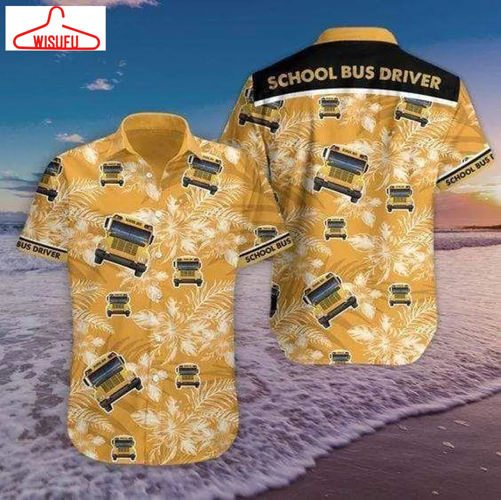 Beach Shirt High Quality School Bus Driver Yellow Hawaiian Shirts, New Hawaiian Holiday Outfits, New Fashion Gifts