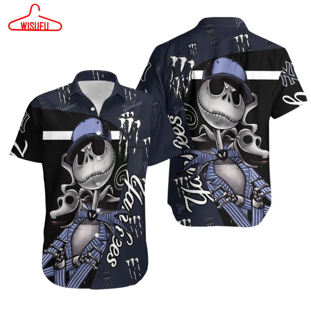 Beach Shirt Jack Skellington Monster Energy Logo New York Yankees Hawaiian Shirt, New Hawaiian Holiday Outfits, New Fashion Gifts