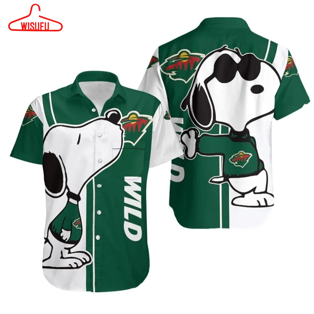 Beach Shirt Minnesota Wild Snoopy Lover 3d Printed Hawaiian Shirt, New Hawaiian Holiday Outfits, New Fashion Gifts