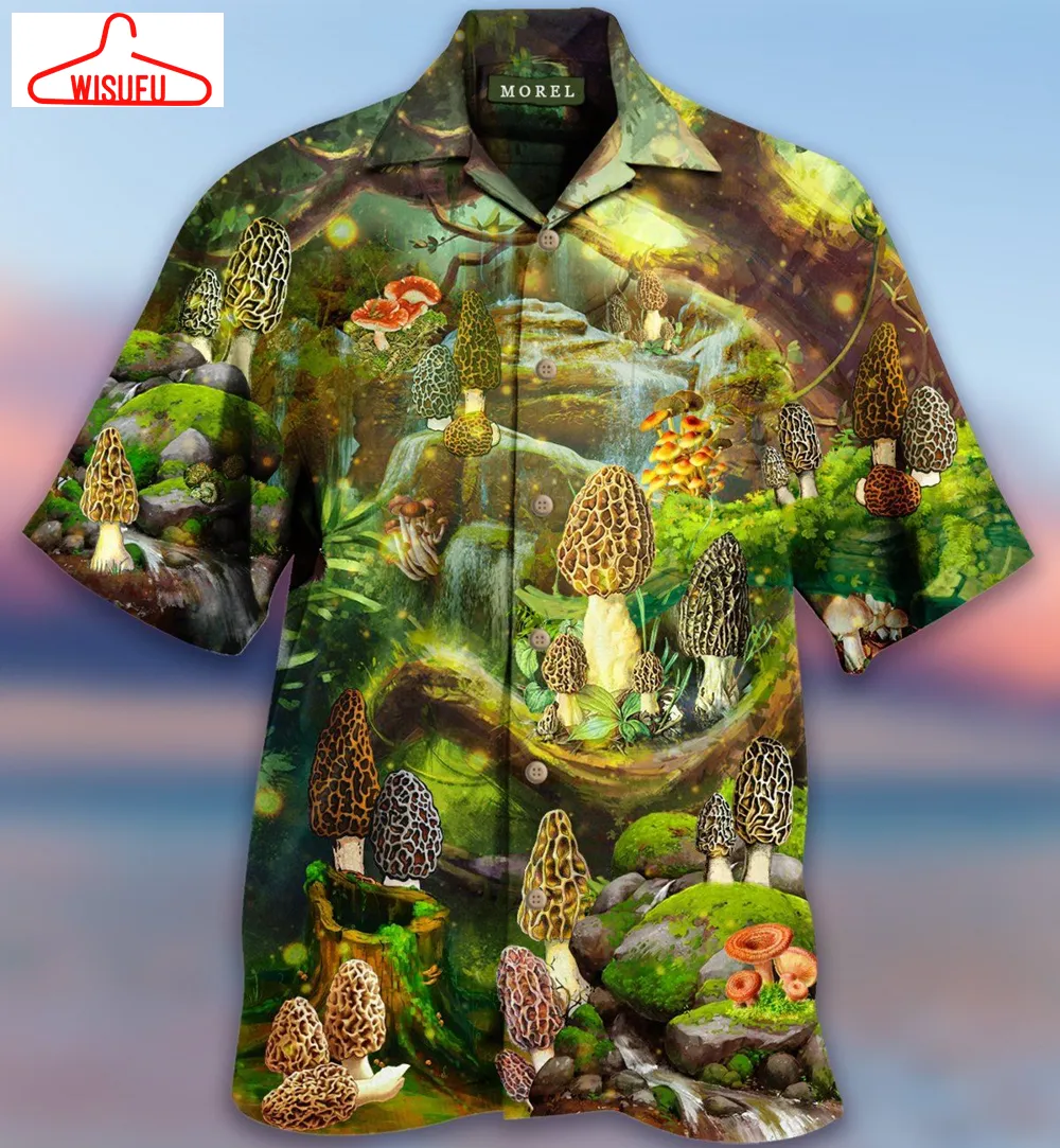 Beach Shirt Mushroom Magic Green Hawaiian Shirts, New Hawaiian Holiday Outfits, New Fashion Gifts