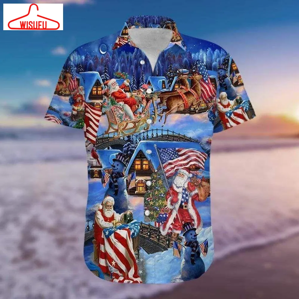 Beach Shirt Shop Patriotic Santa Claus Hawaiian Shirts 031220h, New Hawaiian Holiday Outfits, New Fashion Gifts