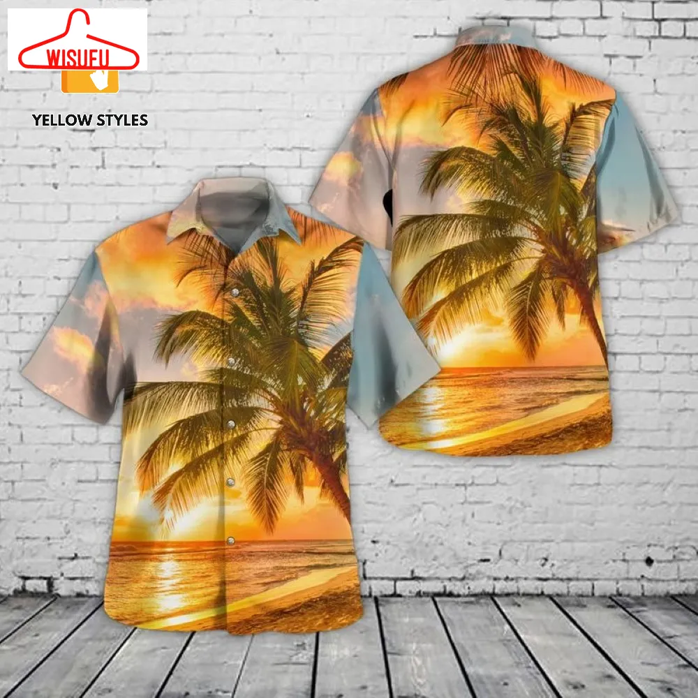 Beach Sunset Palm Trees Hawaiian Shirt, New Fashion Gifts