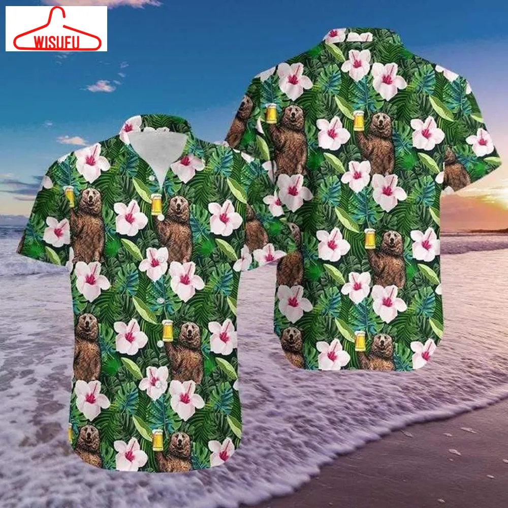 Bear Drink Beer Simple Camping Hawaiian Shirt