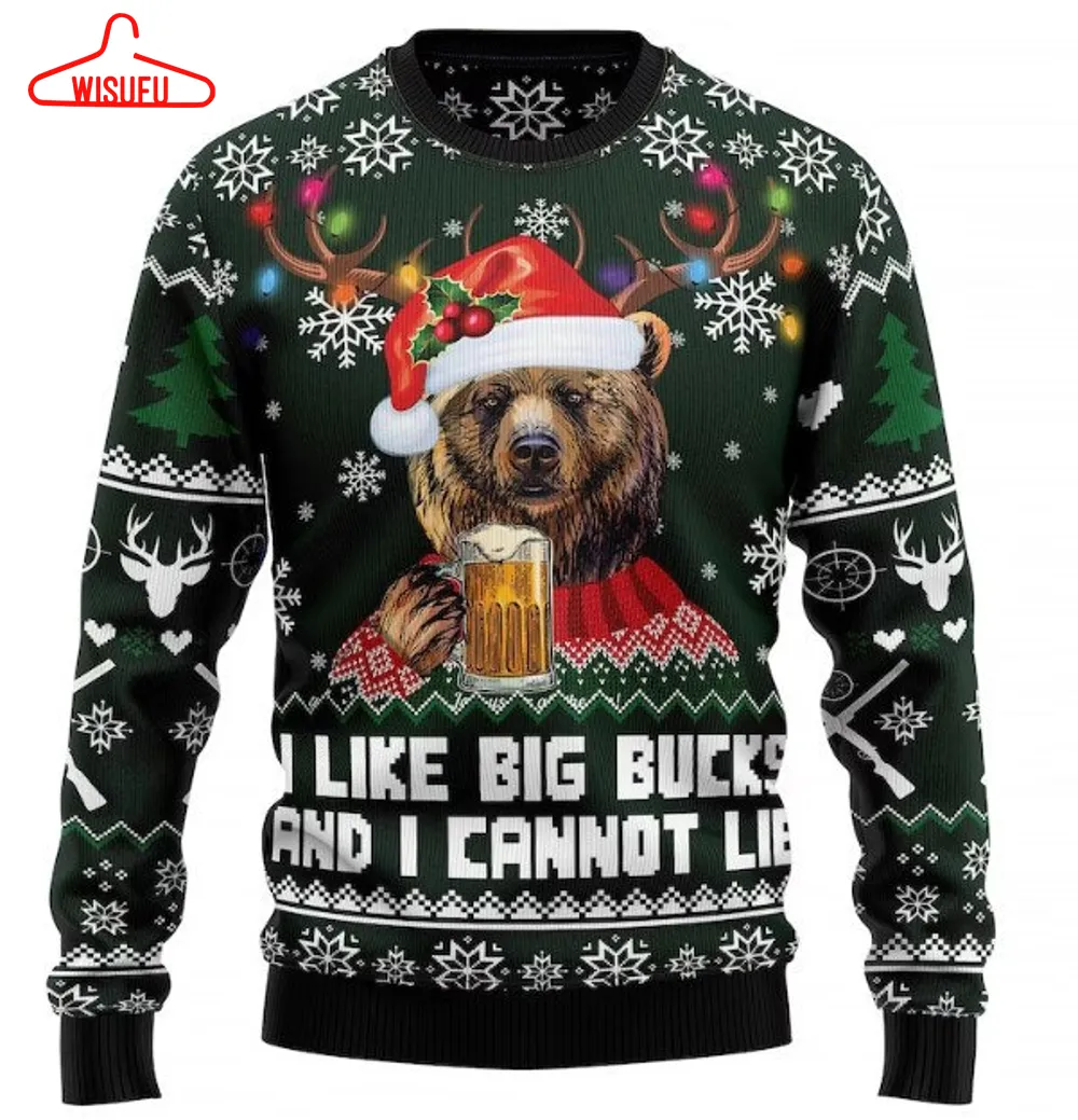 Bear Hunting And Beer Ugly Christmas Sweater, Xmas Sweater, Christmas Gift Sweatshirt, Gift Man Womenkid