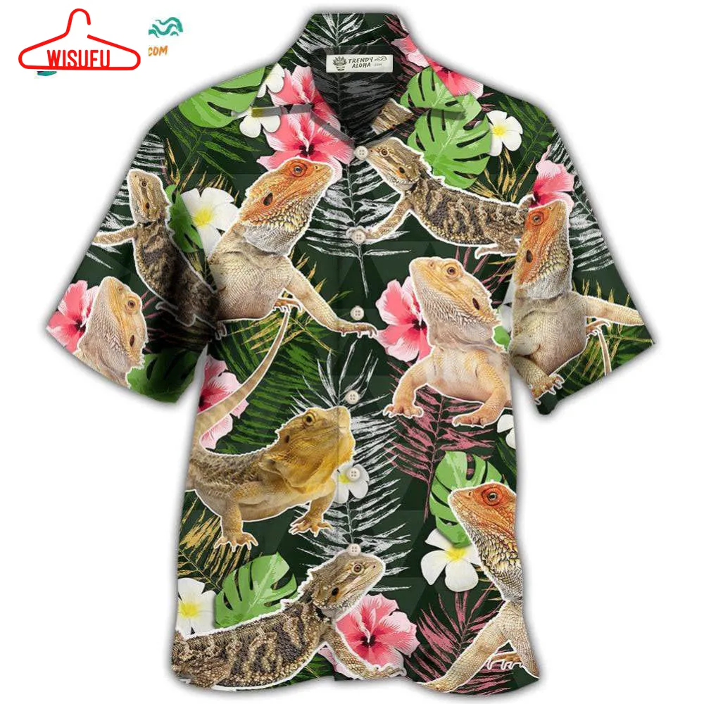 Bearded Dragon Tropical Leaf Hawaiian Shirt- Wisufu Aloha