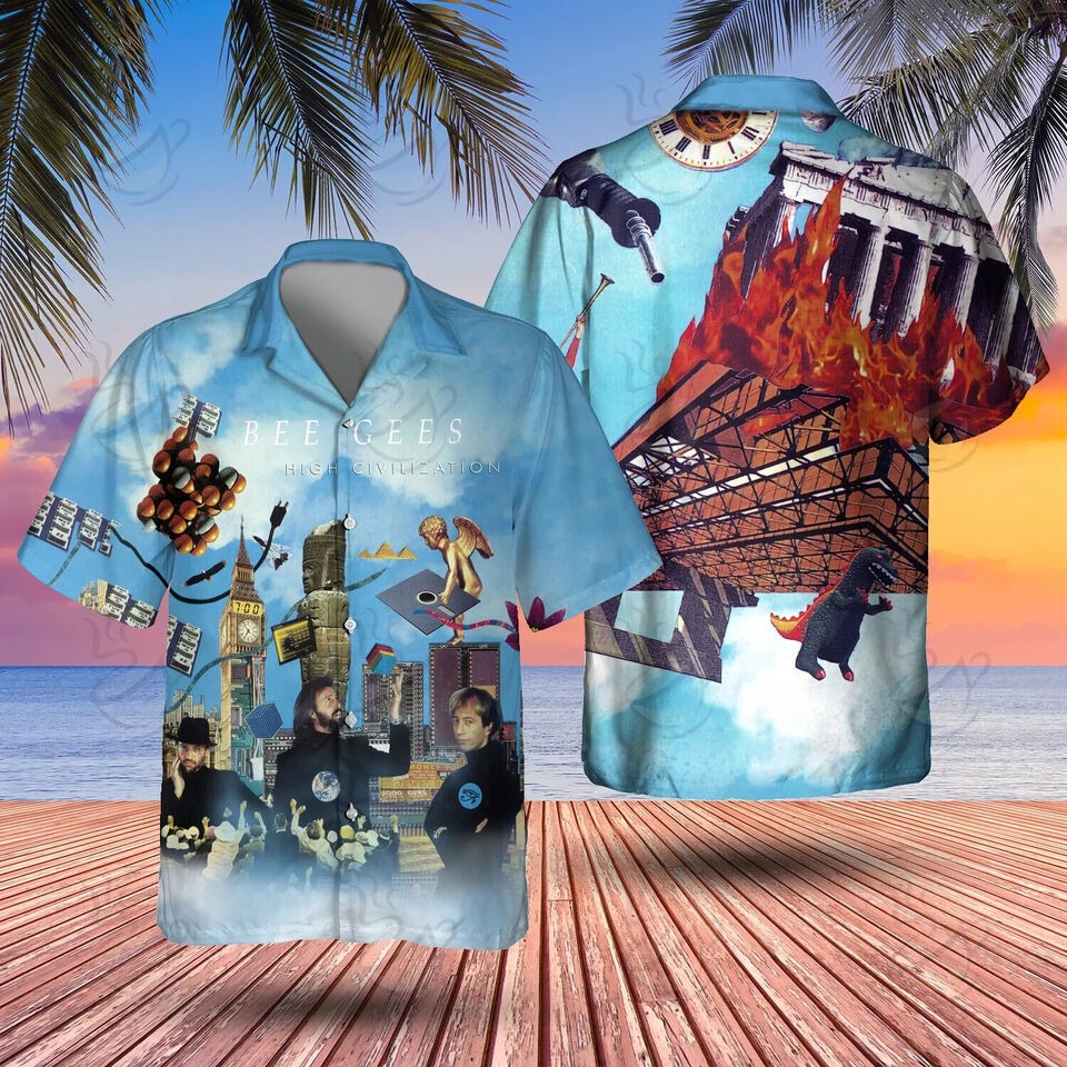 Bee Gees Band High Civilization Hawaiian Shirt, Button Down, S-5XL Size, For Men