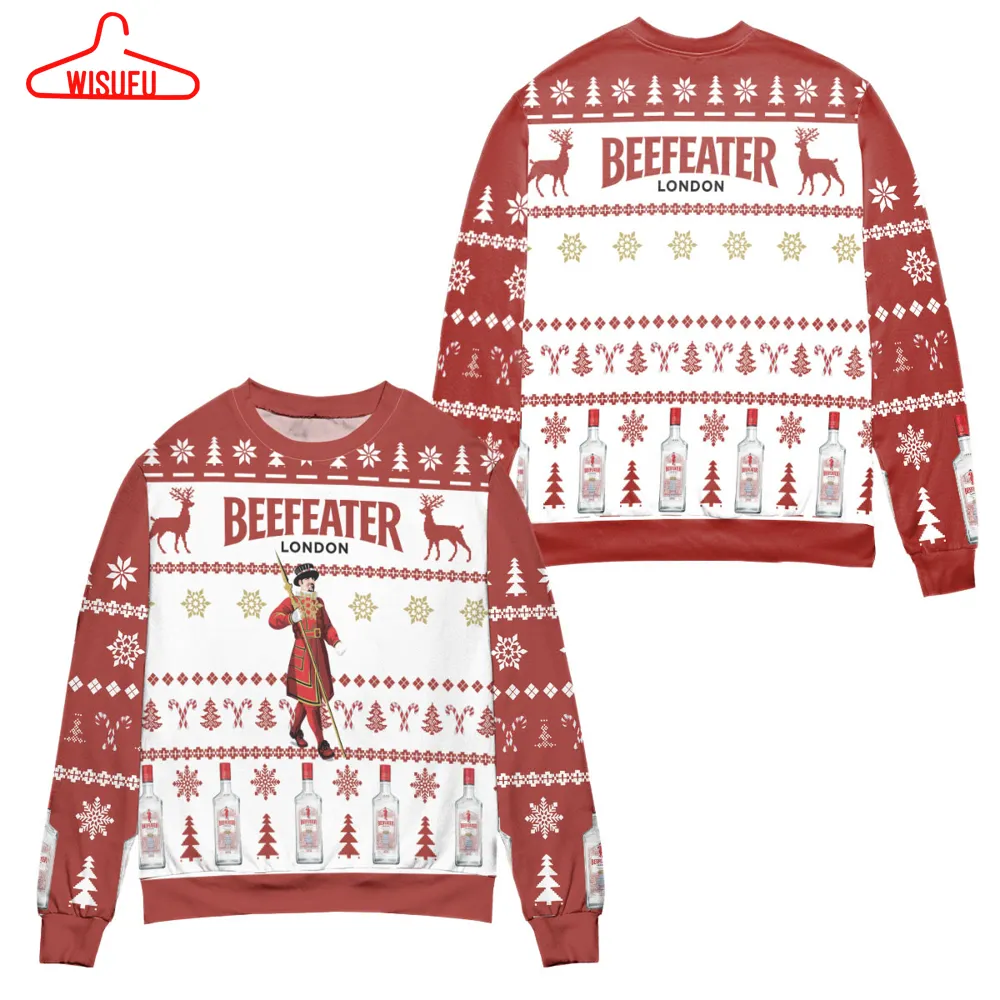 Beefeater London Dry Gin Reindeer & Snowflake Pattern Ugly Christmas Sweater