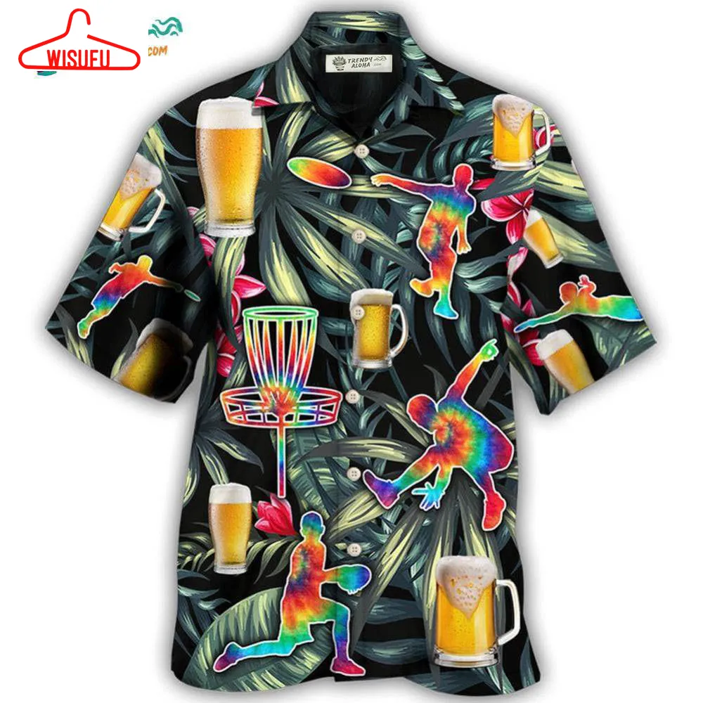 Beer And Disc Golf Tropical Flower Tie Dye Hawaiian Shirt- Wisufu Aloha