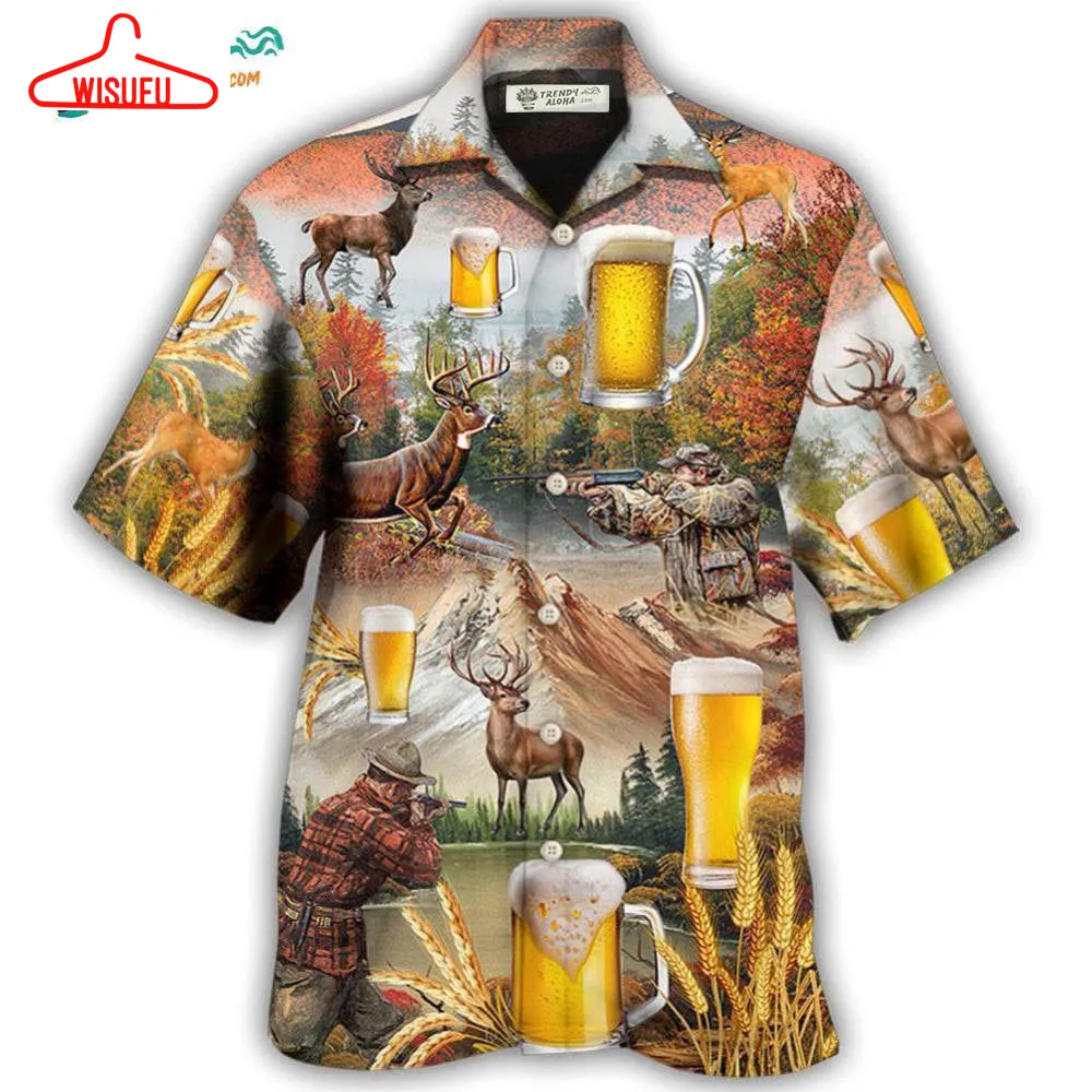 Beer And Hunting Deer Autumn Moutain Hawaiian Shirt- Wisufu Aloha