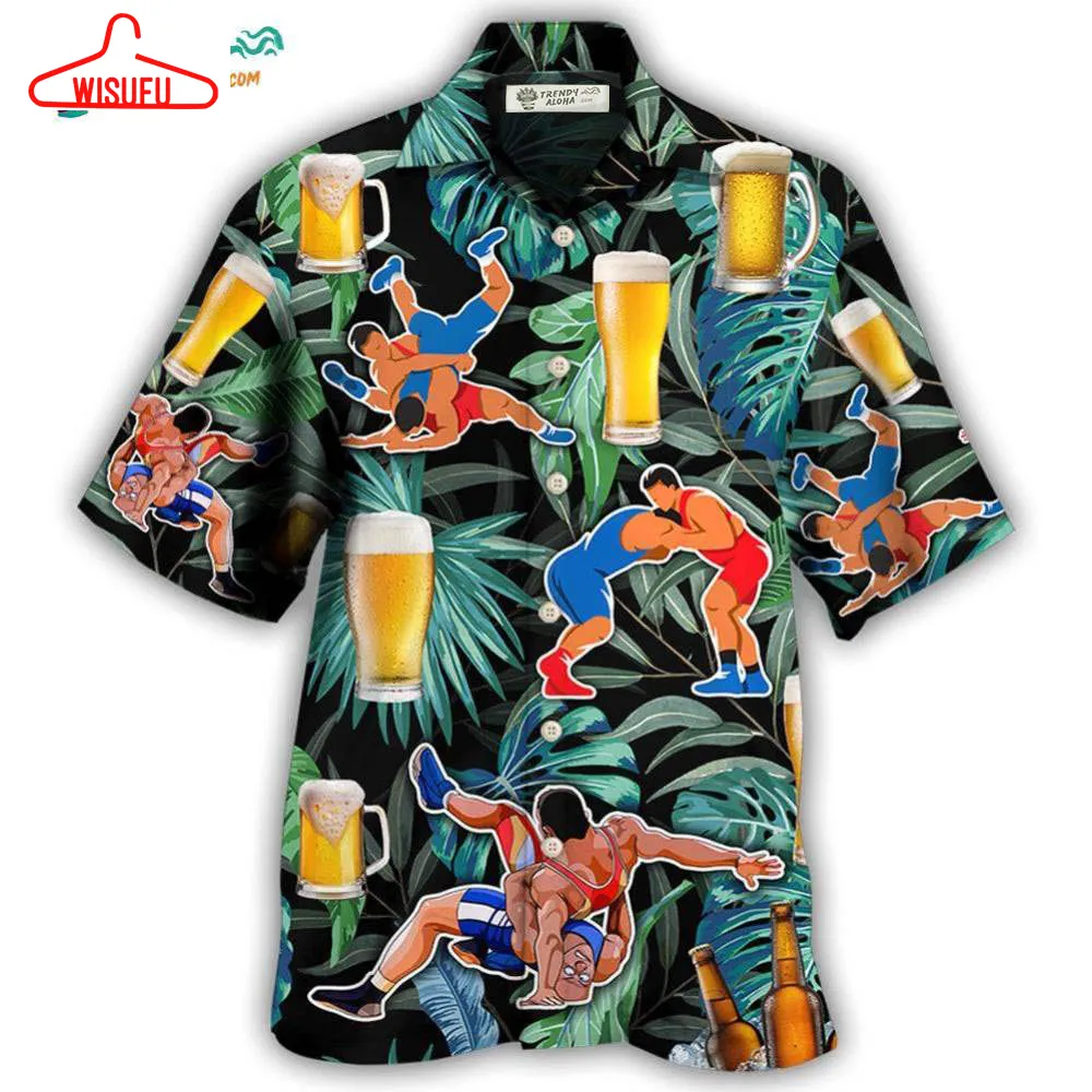 Beer And Wrestling Tropical Pattern Hawaiian Shirt- Wisufu Aloha