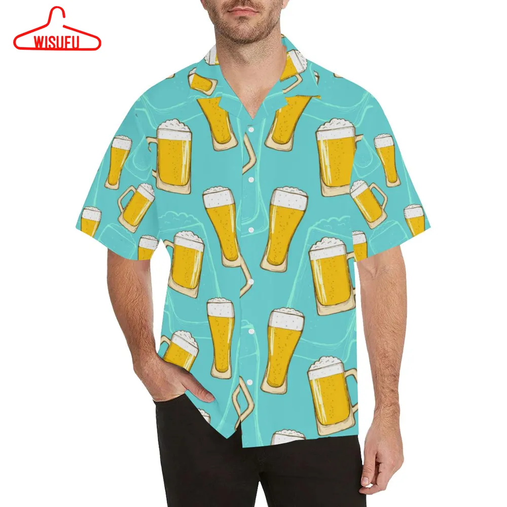 Beer Pattern Green Background MenÂs All Over Print Hawaiian Shirt, New Hawaiian Holiday Outfits, New Fashion Gifts