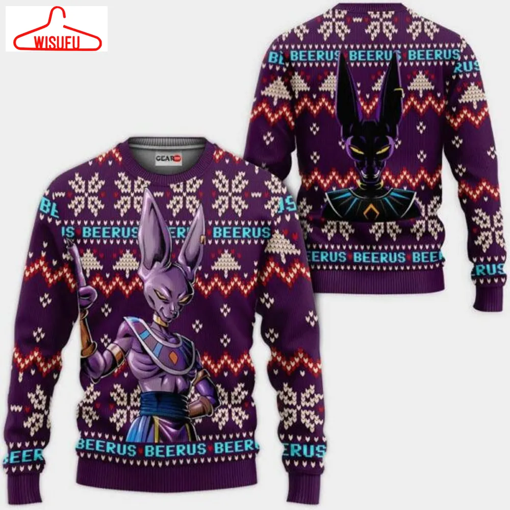 Beerus Ugly Christmas Sweater Anime Dragon Ball Xmas Gifts 1k98,dragon Ball Anime Xmas Christmas Gift Fan