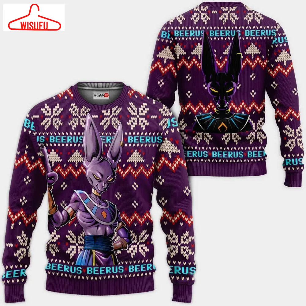 Beerus Ugly Christmas Sweater Anime Gifts, Anime Ugly Christmas Sweater Gift For Family