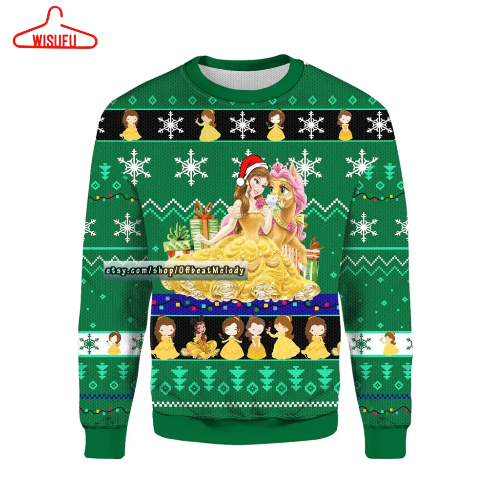 Bella Beauty And The Beast Ugly Christmas Sweater, Beauty And The Beast Fans Ugly Sweater, 2024 Christmas Sweater Over Print