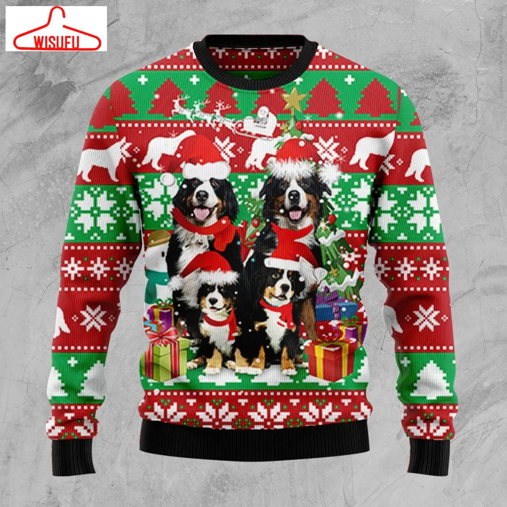 Bernese Mountain Dog Family Ugly Christmas Sweater, All Over Print New Winter Fashion 3d Sweater, Best Gift Ideas