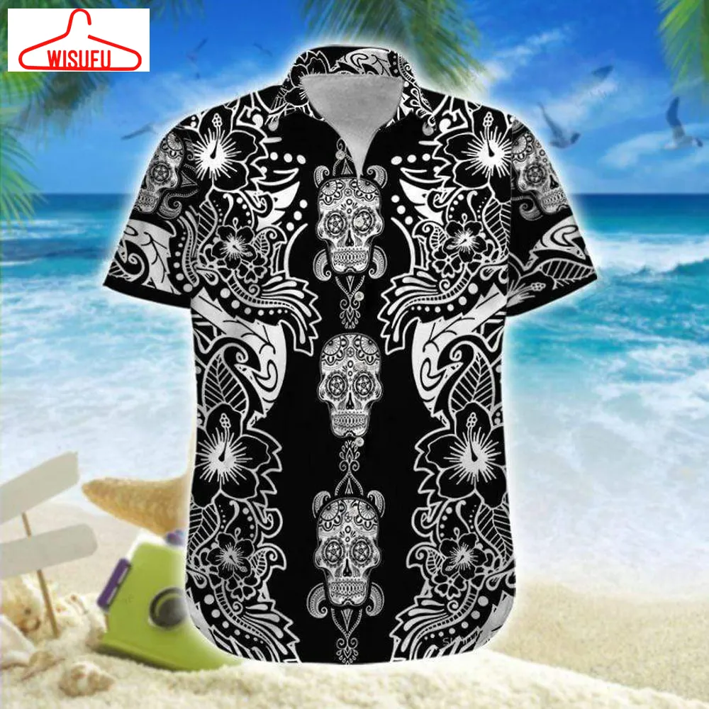 Bicycle Skull Pattern Art Hawaiian Shirt