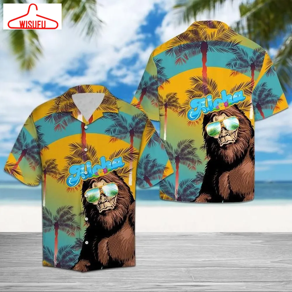 Bigfoot Aloha Hawaiian Graphic Print Short Sleeve Hawaiian Shirt Size S - 5xl, New Fashion, Best Gift Ideas, New Fashion Gifts