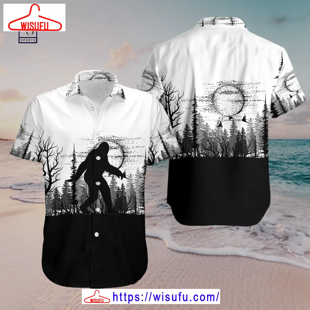 Bigfoot Black And White Hawaiian Shirt, New Fashion Gifts