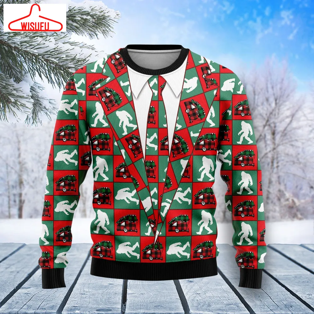 Bigfoot Camping Christmas Ugly Christmas Sweater - For Men & Women - Adult - New Winter Fashion Shirt Gift For Family