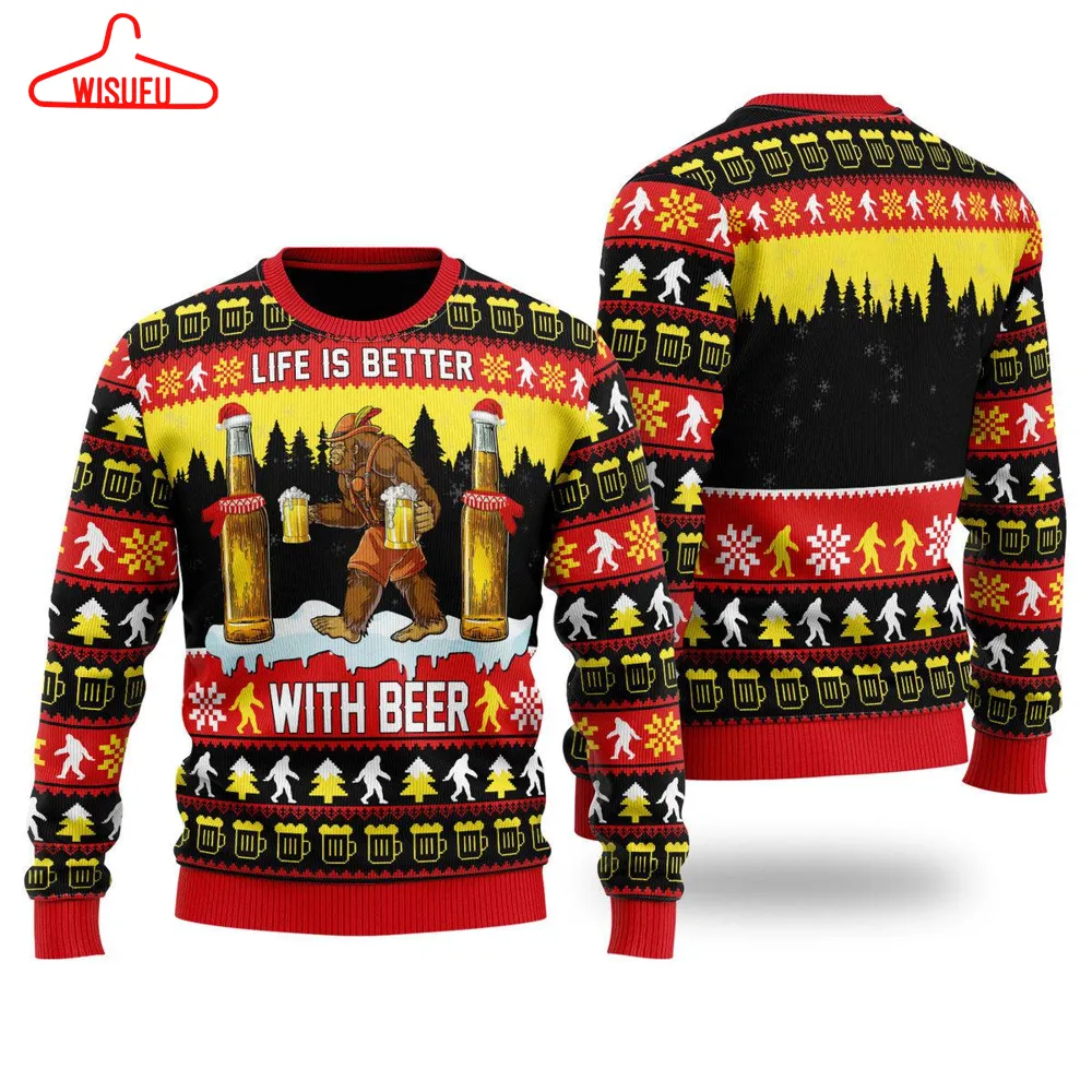 Bigfoot Christmas Is Better With Beer Ugly Christmas Sweater - For Men & Women - New Winter Fashion Shirt Gift For Family