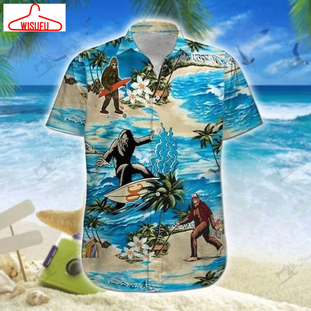 Bigfoot Hawaiian Iii Graphic Print Short Sleeve Hawaiian Shirt Size S - 5xl, New Fashion, Best Gift Ideas, New Fashion Gifts