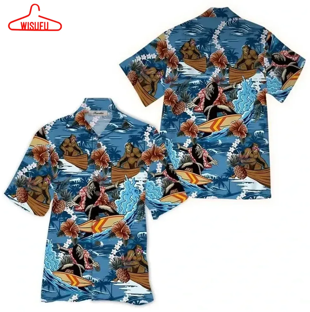 Bigfoot Hawaiian Iv Graphic Print Short Sleeve Hawaiian Shirt Size S - 5xl, New Fashion, Best Gift Ideas, New Fashion Gifts