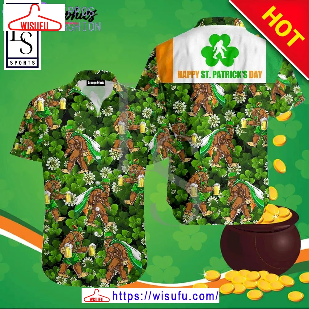 Bigfoot Irish Happy St Patricks Day Hawaiian Shirt, New Fashion Gifts