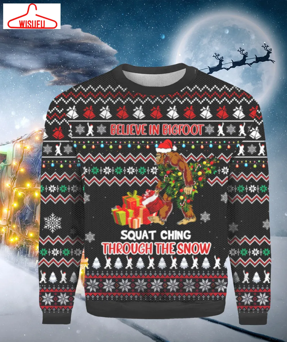 Bigfoot Squatchin' Through The Snow Ugly Sweater