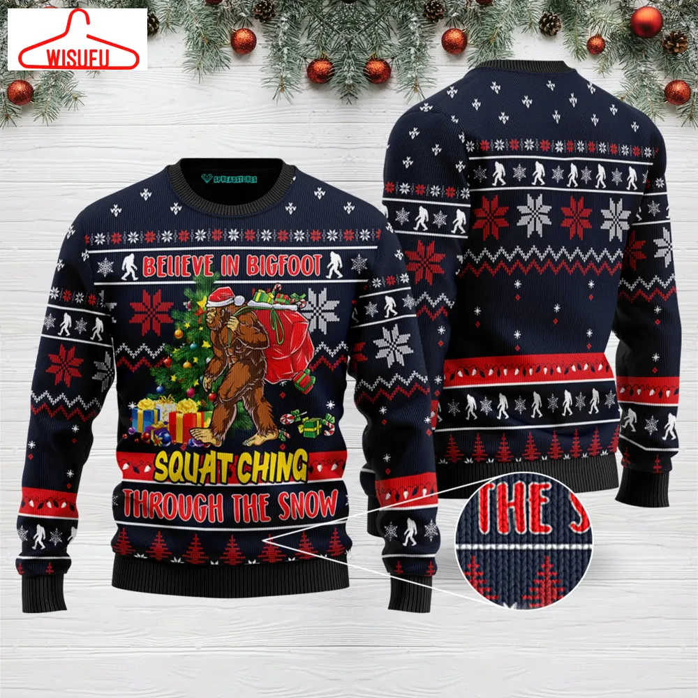 Bigfoot Squats Ching Ugly Christmas Sweater - For Men & Women - New Winter Fashion Shirt Gift For Family