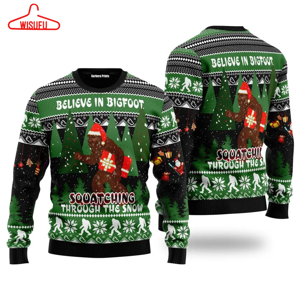 Bigfoot Through Snow Ugly Christmas Sweater - For Men & Women - Adult - New Winter Fashion Shirt Gift For Family