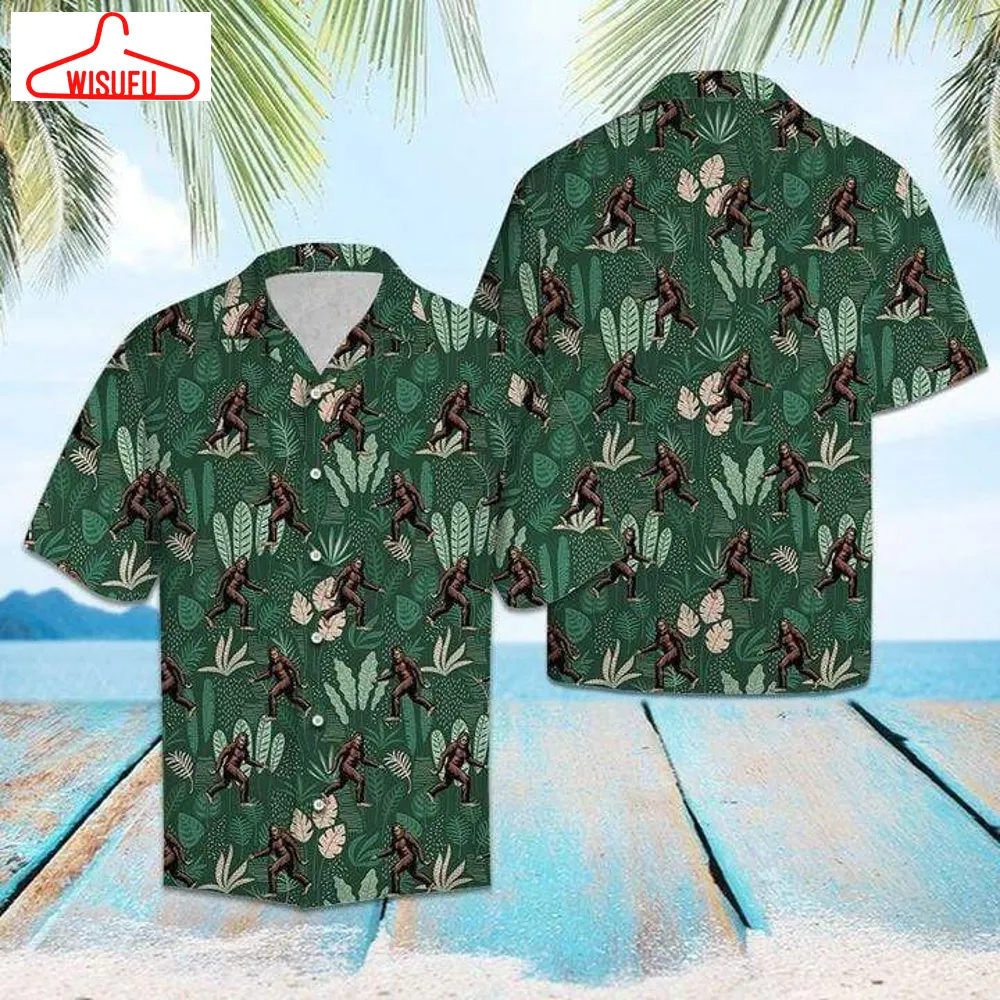 Bigfoot Tropical Palm Camping Hawaiian Shirt