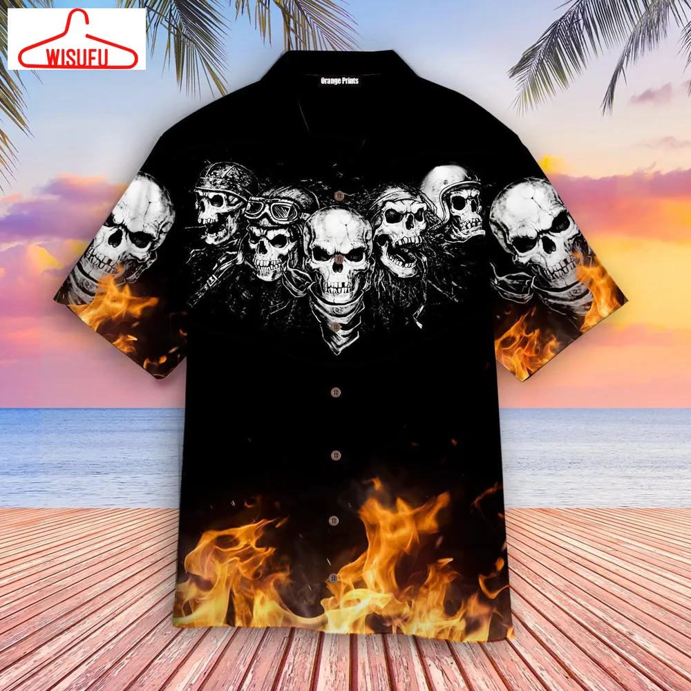 Biker Skull Fire Hawaiian Shirt