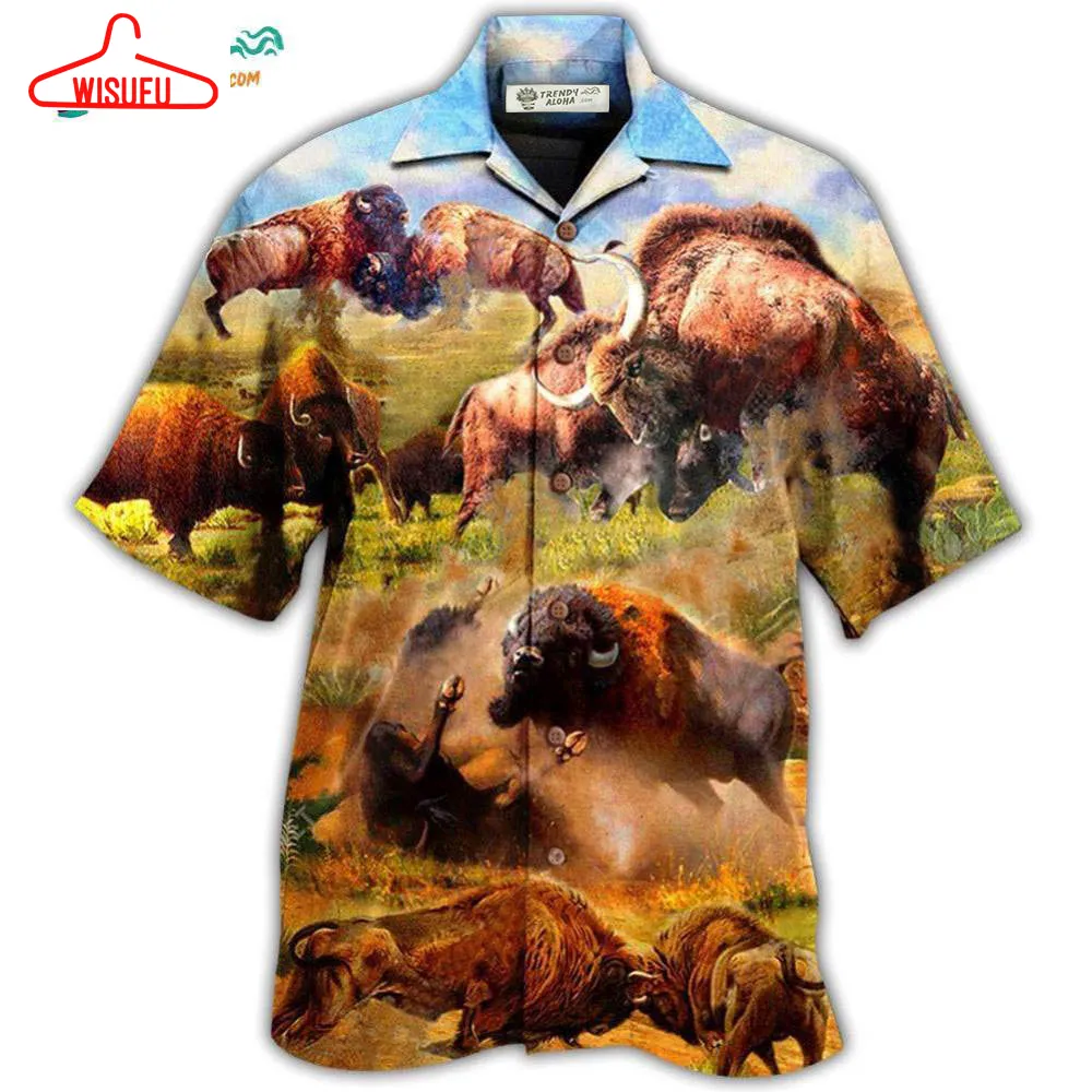 Bison Animals Bison In Wild Battle To Live Hawaiian Shirt- Wisufu Aloha