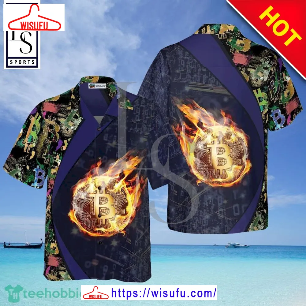 Bit-coin Block Chain Flame Hawaiian Shirt, New Fashion Gifts