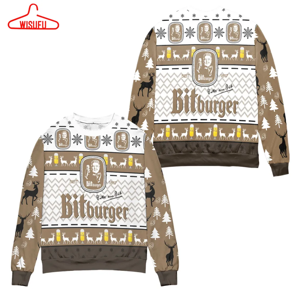 Bitburger Beer Logo Reindeer Pattern Ugly Christmas Sweater