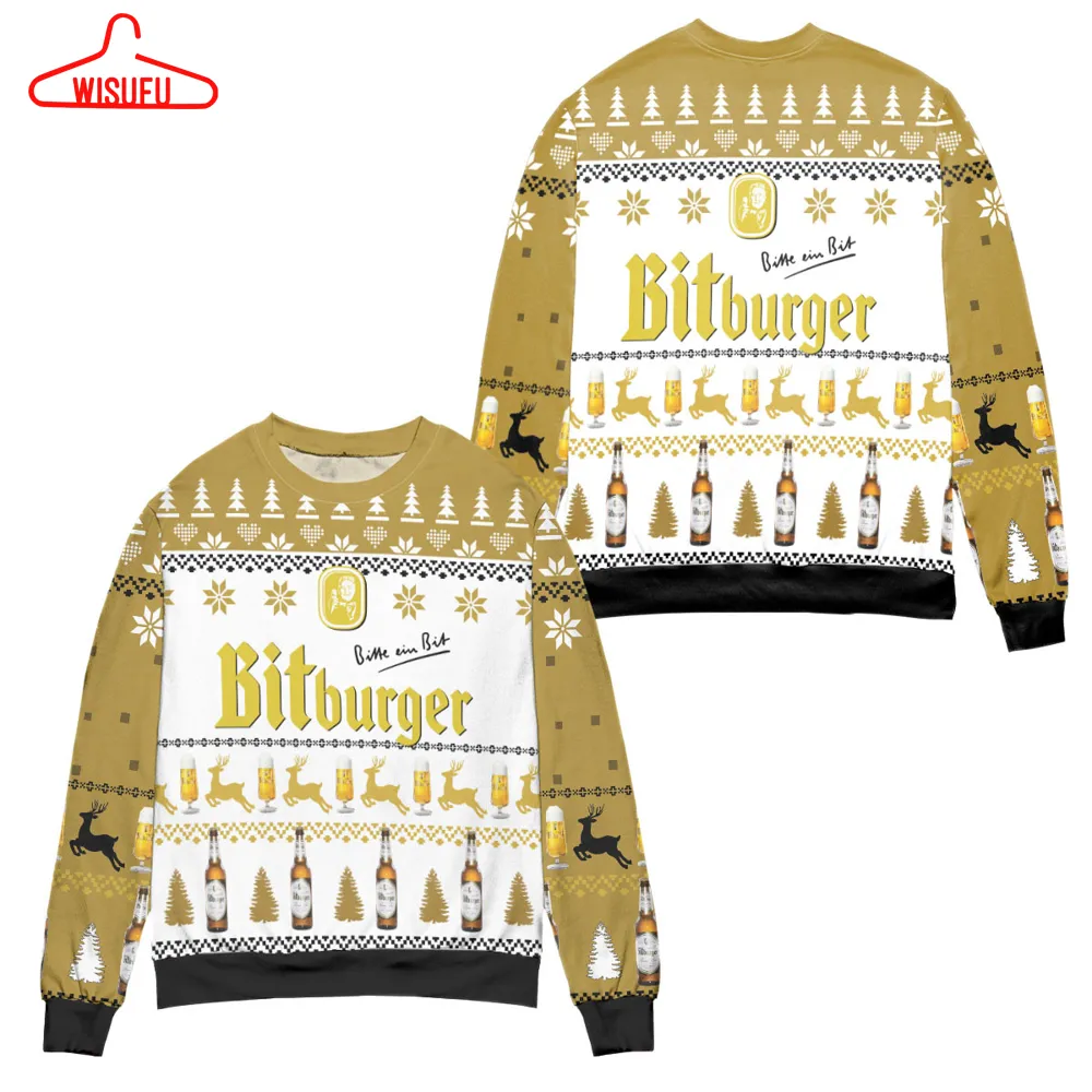 Bitburger Beer Logo Reindeer Yellow Pattern Ugly Christmas Sweater