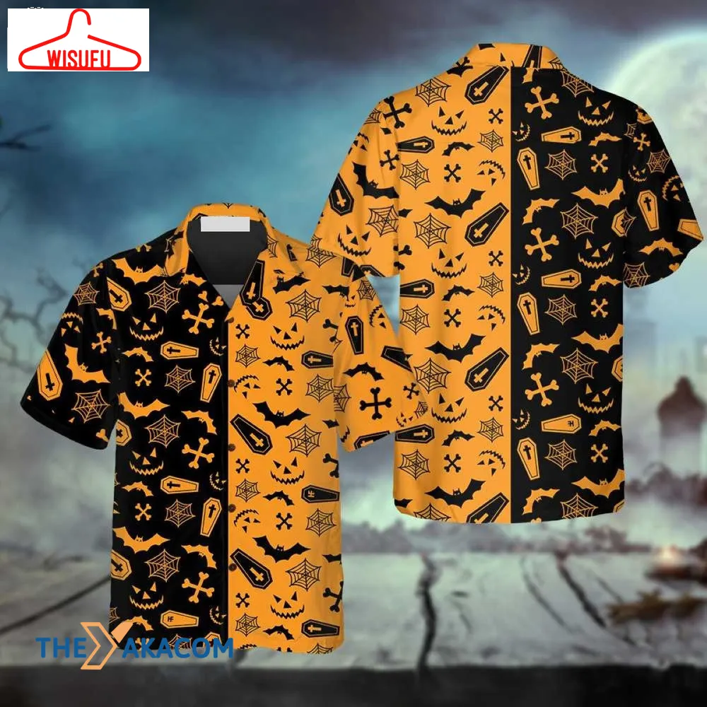 Black And Orange Spooky Halloween Seamless Pattern Hawaiian Shirt, New Fashion Gifts