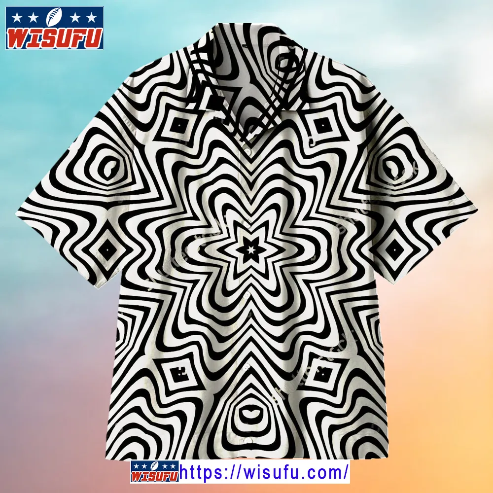 Black And White Hexagonal Ripples Universal Hawaiian Shirt