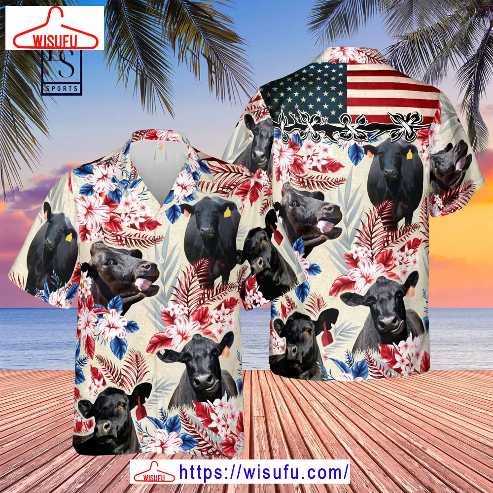 Black Angus American Flag Hawaiian Shirt, New Fashion Gifts