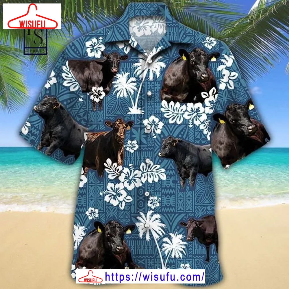 Black Angus Cattle Blue Tribal Hawaiian Shirt, New Fashion Gifts