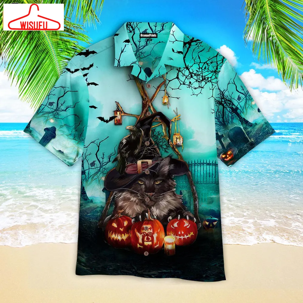 Black Cat And Pumkin Happy Halloween Hawaiian Shirt, New Fashion Gifts