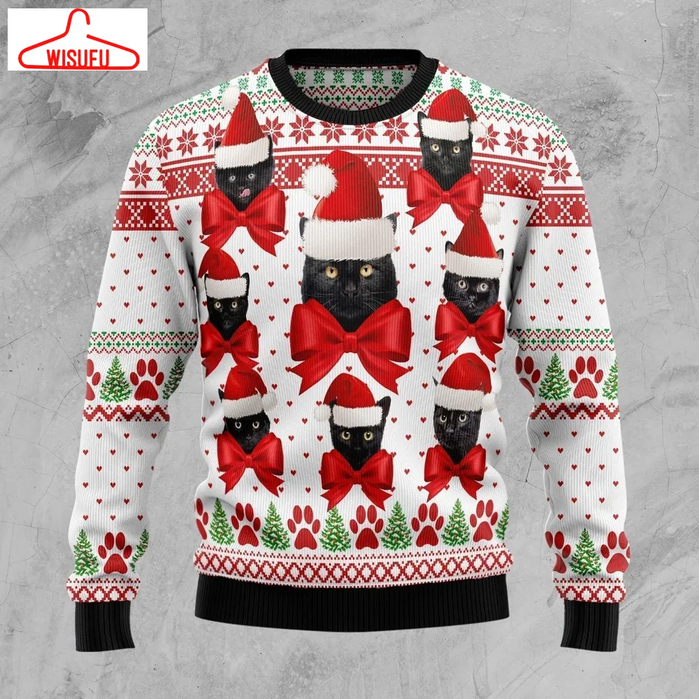 Black Cat Ball Ugly Christmas Sweater - For Men & Women - Adult - New Winter Fashion Shirt Gift For Family