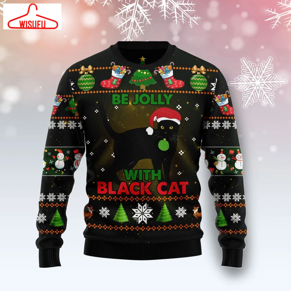 Black Cat Be Jolly Ugly Christmas Sweater - For Men & Women - Adult - New Winter Fashion Shirt Gift For Family