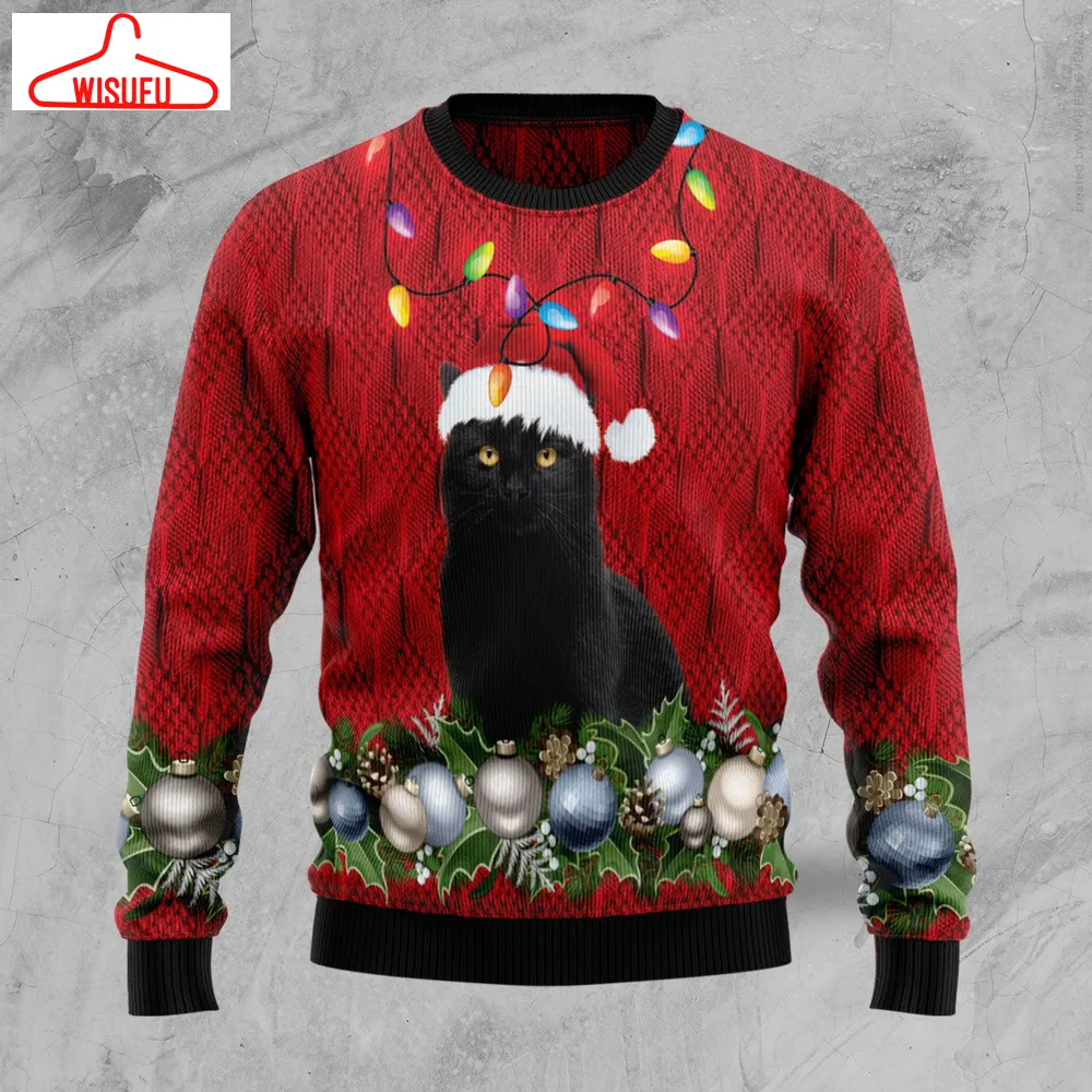 Black Cat Christmas Beauty Ugly Christmas Sweater - For Men & Women - Adult - New Winter Fashion Shirt Gift For Family