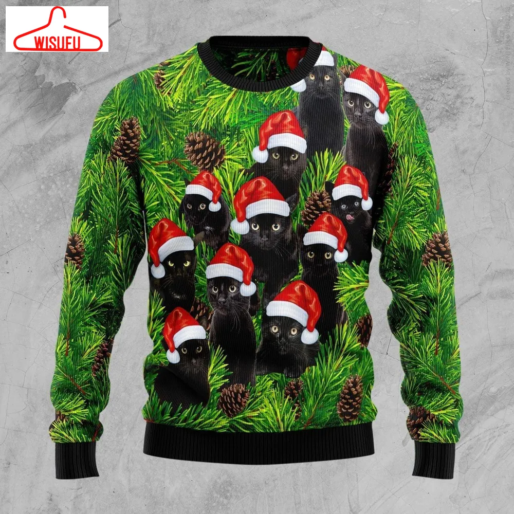 Black Cat Christmas Tree Ugly Christmas Sweater - For Men & Women - Adult - New Winter Fashion Shirt Gift For Family